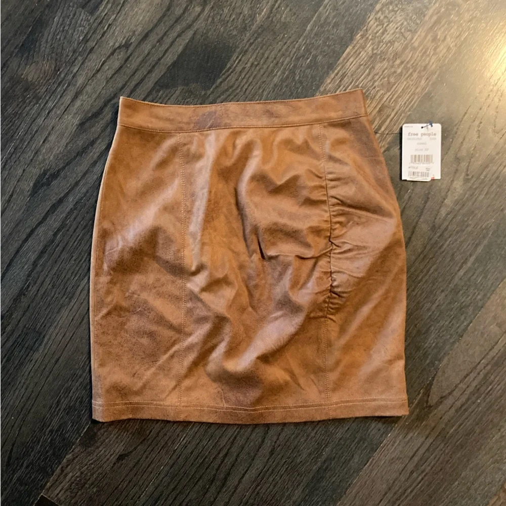 NWT Free People Ruched Faux Leather Mini Skirt
